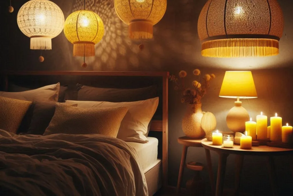 Quarto de dormir com iluminação aconchegante para o inverno